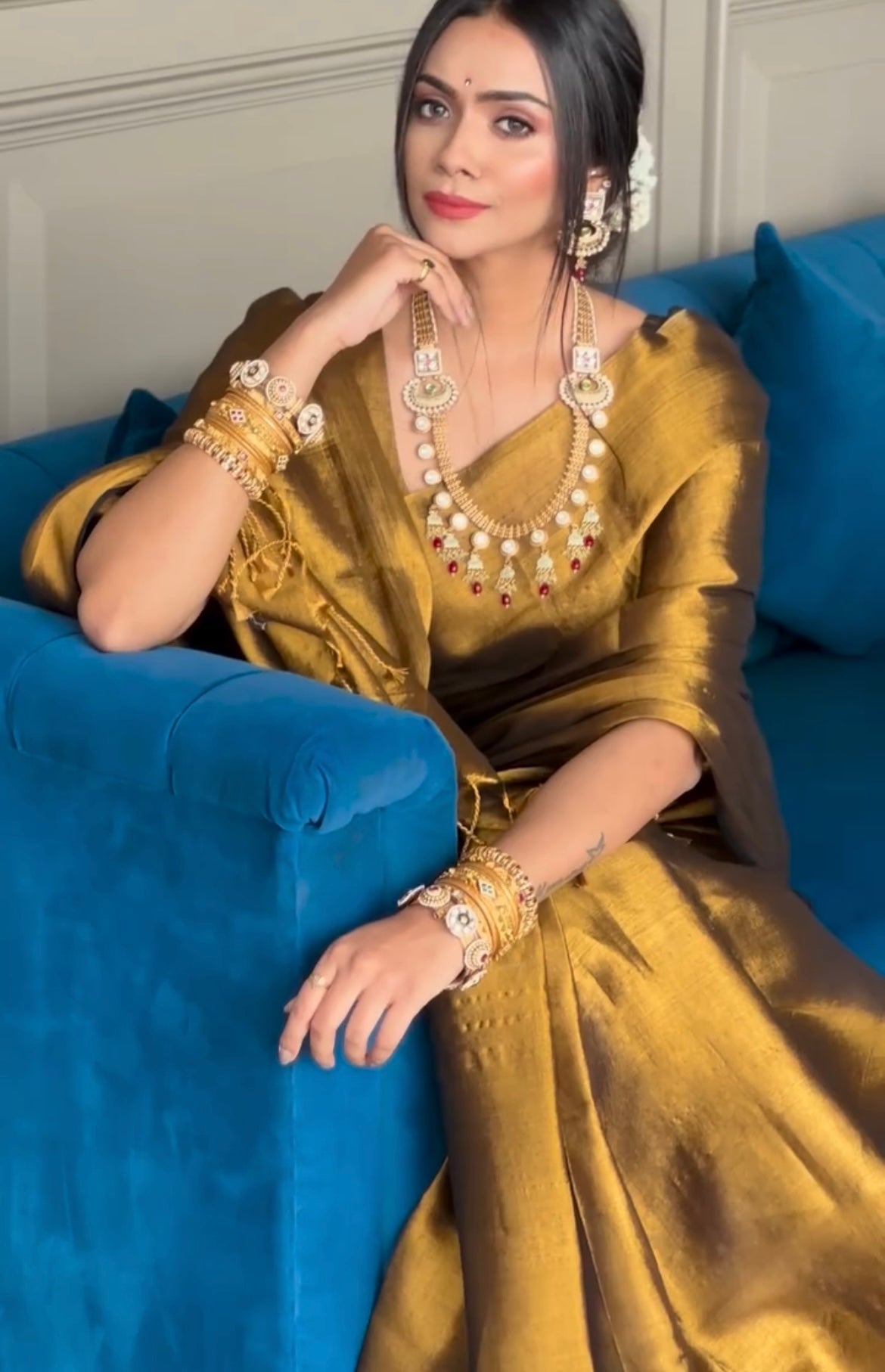Golden Tissue Silk Saree With Blouse