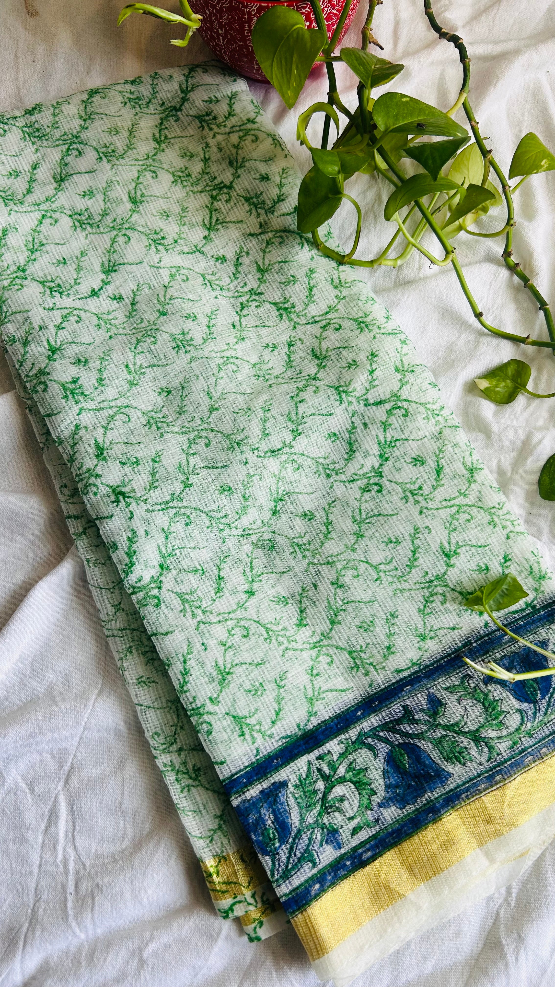 Summer Look Kota Doria Hand Block Print Suit In White (unstitched)