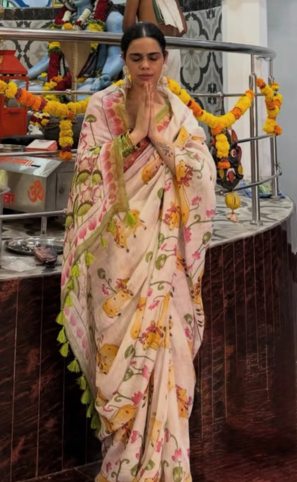 Pichwai and Nandi look Linen Saree