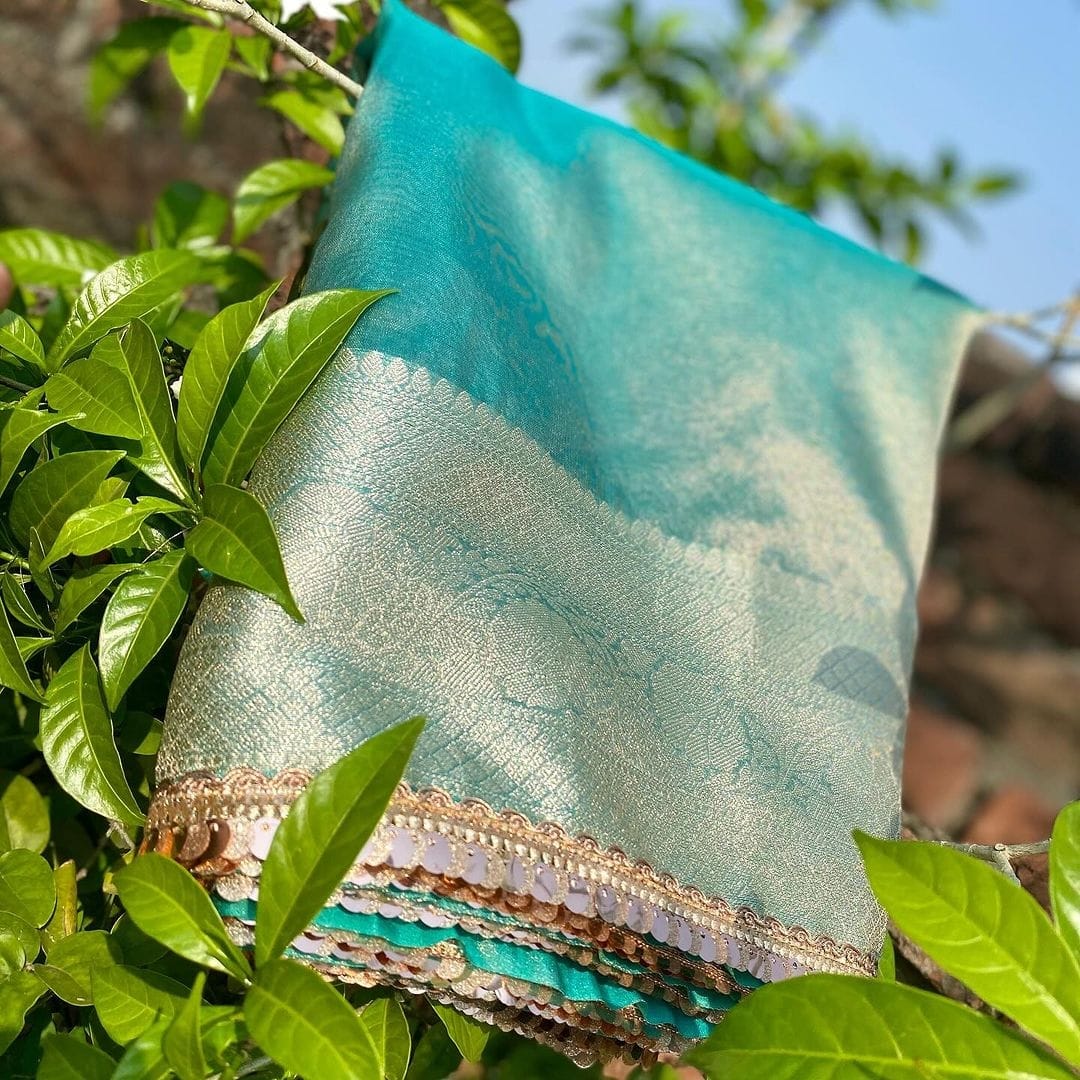 Jahnvi Kapoor Blue Tissue Saree
