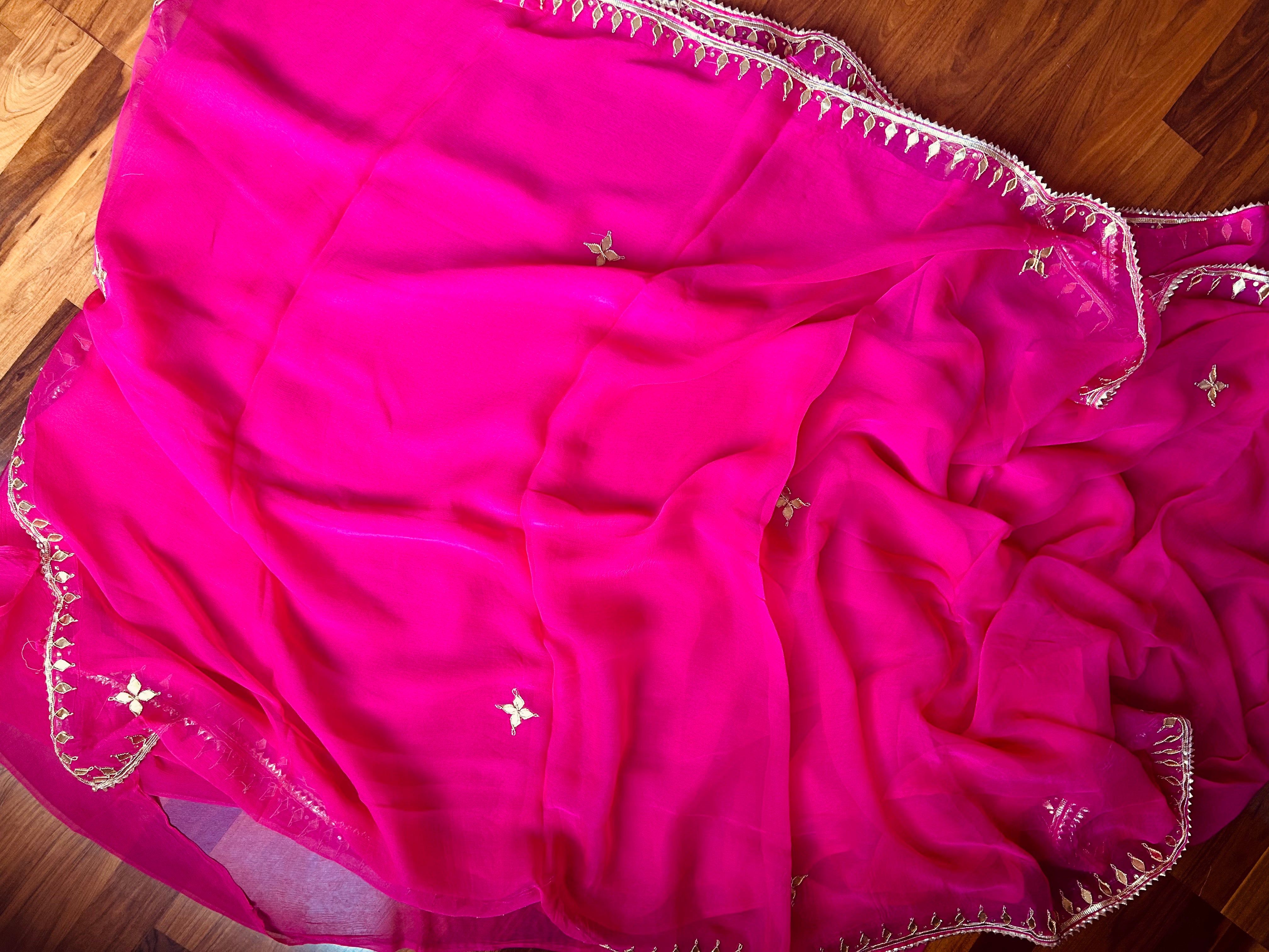 Bold Pink Gota work Chiffon Saree