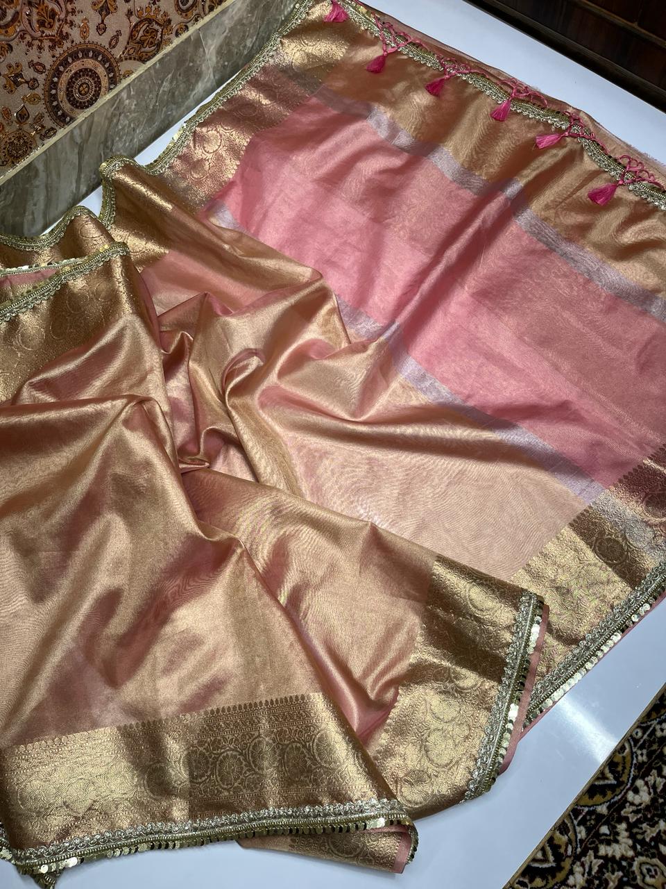 Jahanavi  Kapoor Pink Tissue Saree