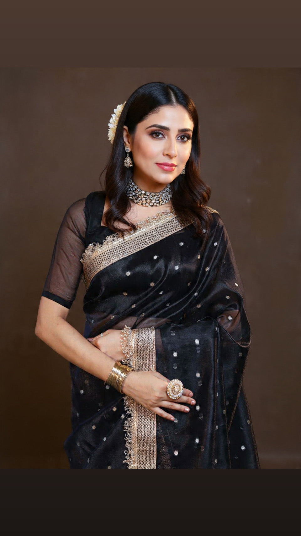 Black Banarasi Tissue Saree