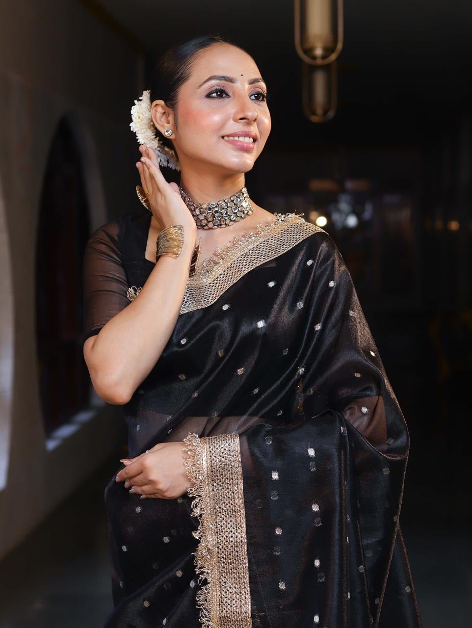Black Banarasi Tissue Saree