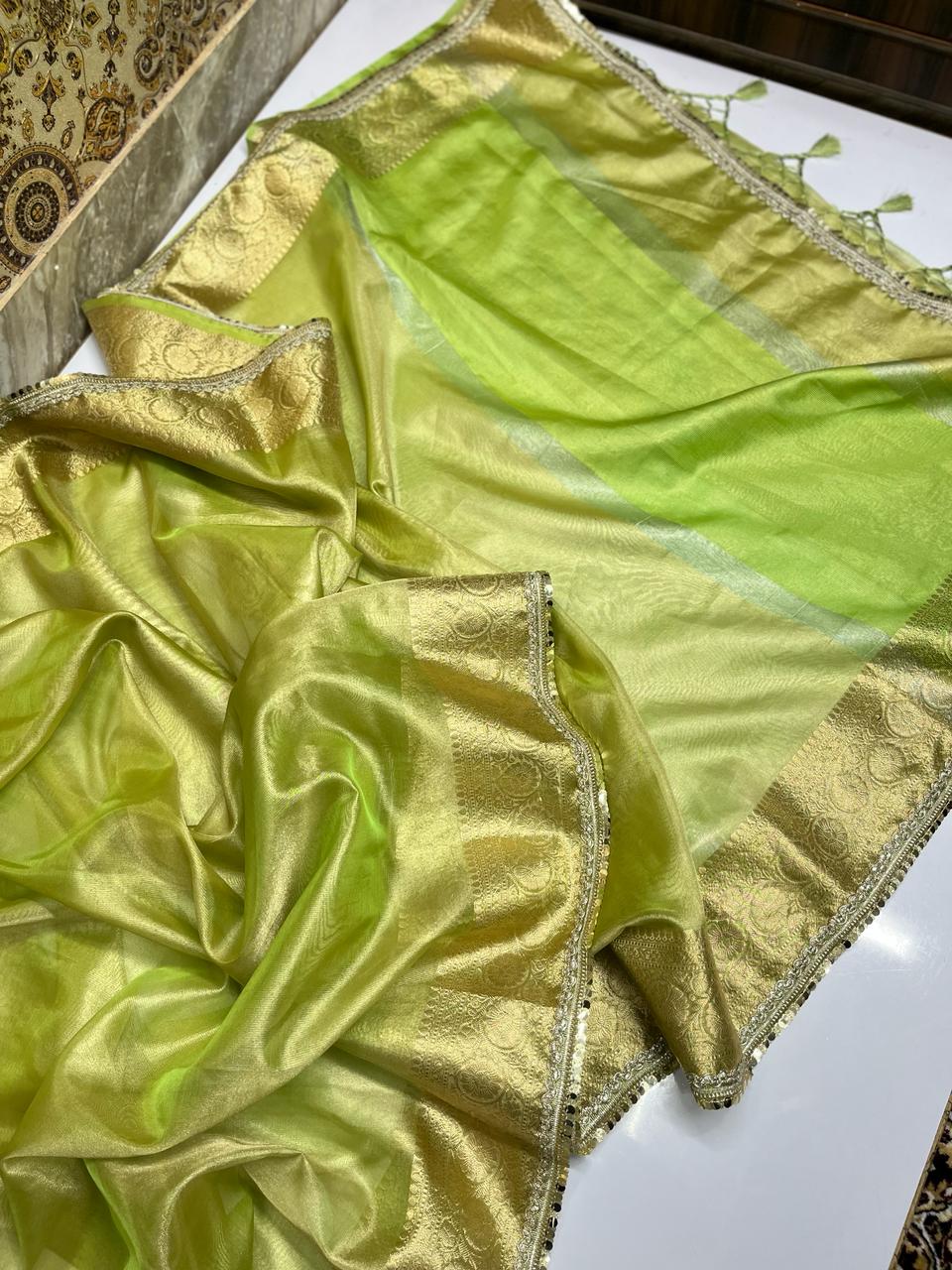 Jahnavi  Kapoor Inspired Green Tissue Saree
