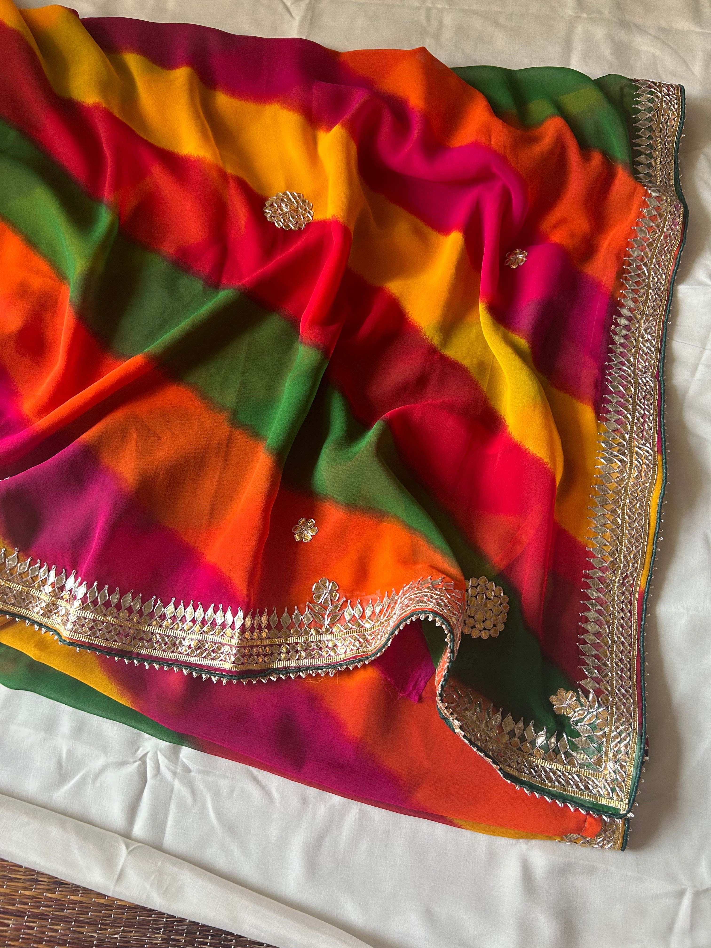 Multicolor Leheriya Bandhej Saree