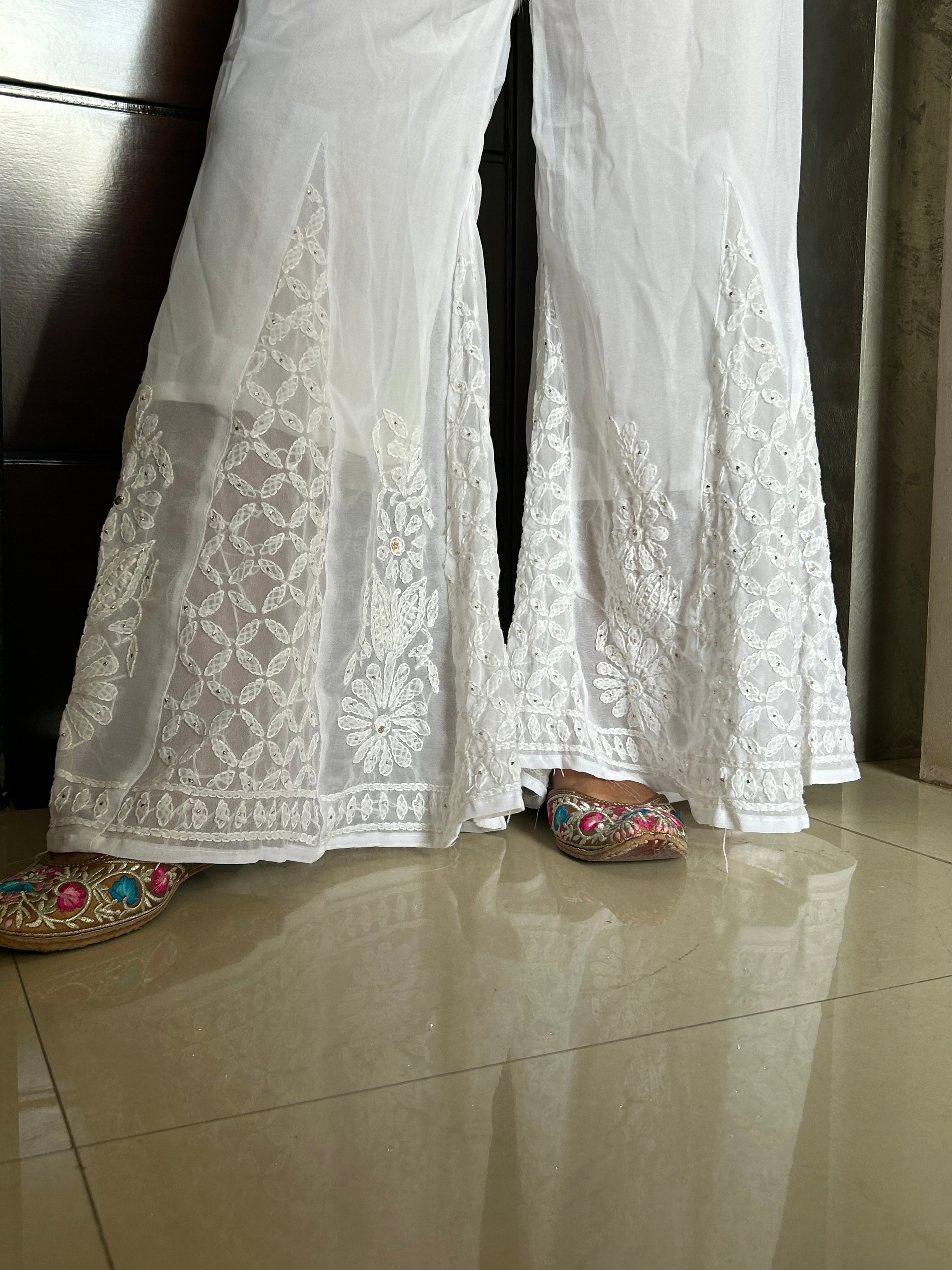 Sequence Work White Lucknowi Chikankari Sharara