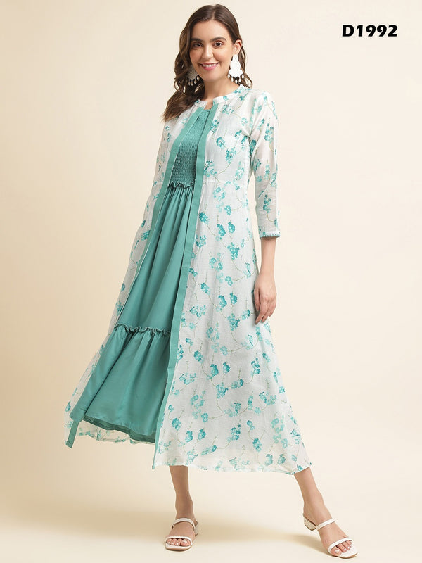 Cotton Blue Party Wear Kurti With Shrug