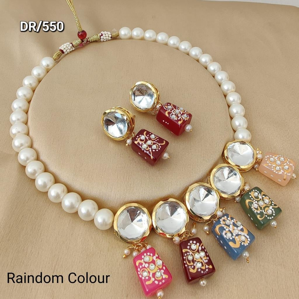 Kundan pearl necklace set in multicolor