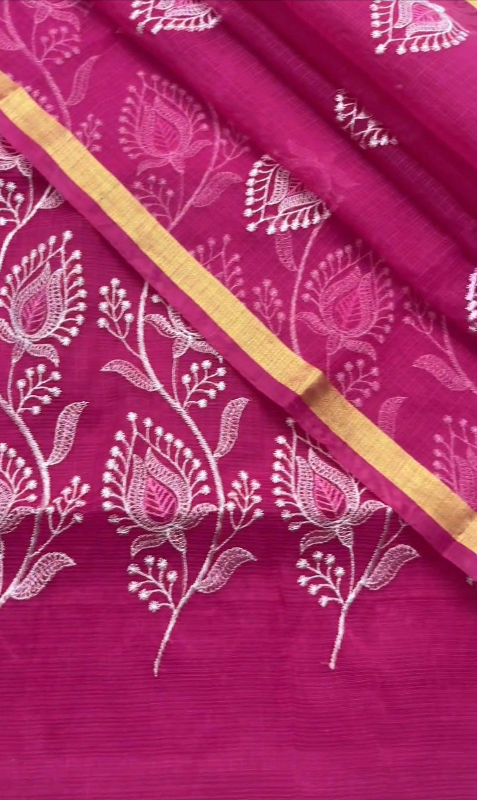 Kota Doriya Embroidery Work Suit In  Rani pink