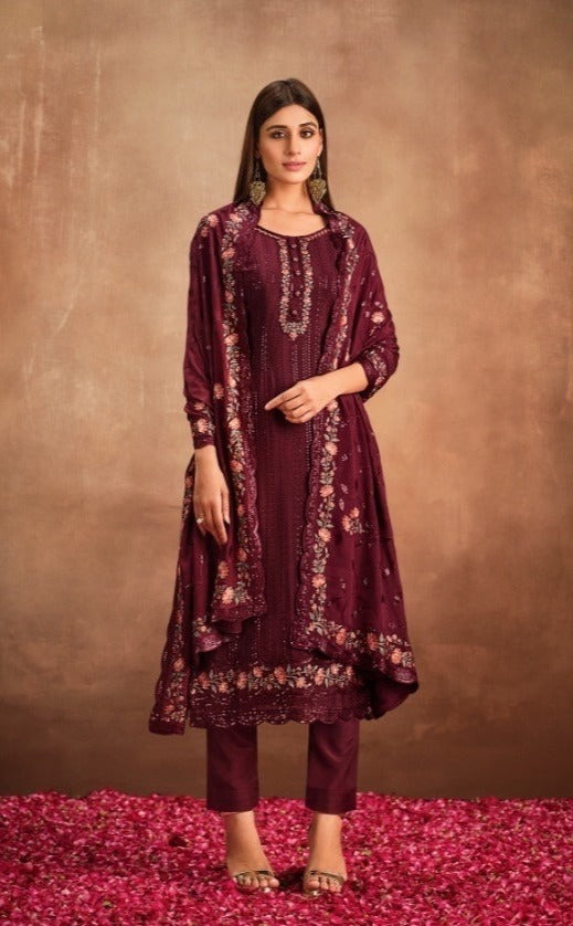 Trending sequins work salwar suit in maroon