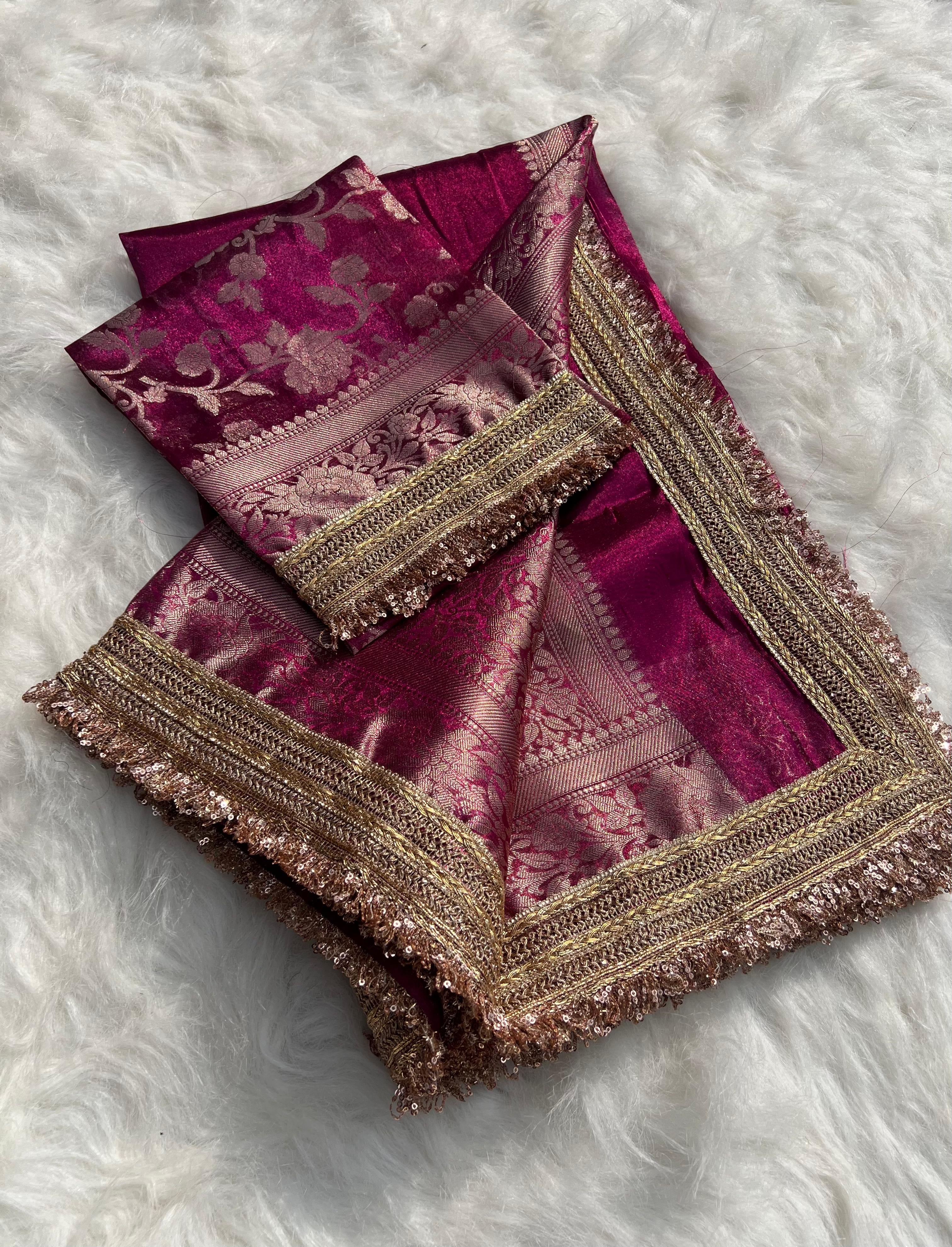 Wine Chamki Banarasi Tissue Saree