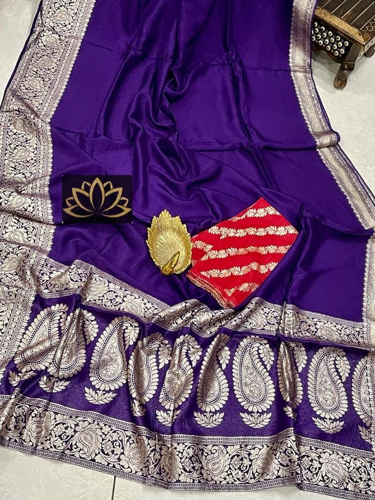 Violet Banarasi Soft SIlk Reception Saree with Zari