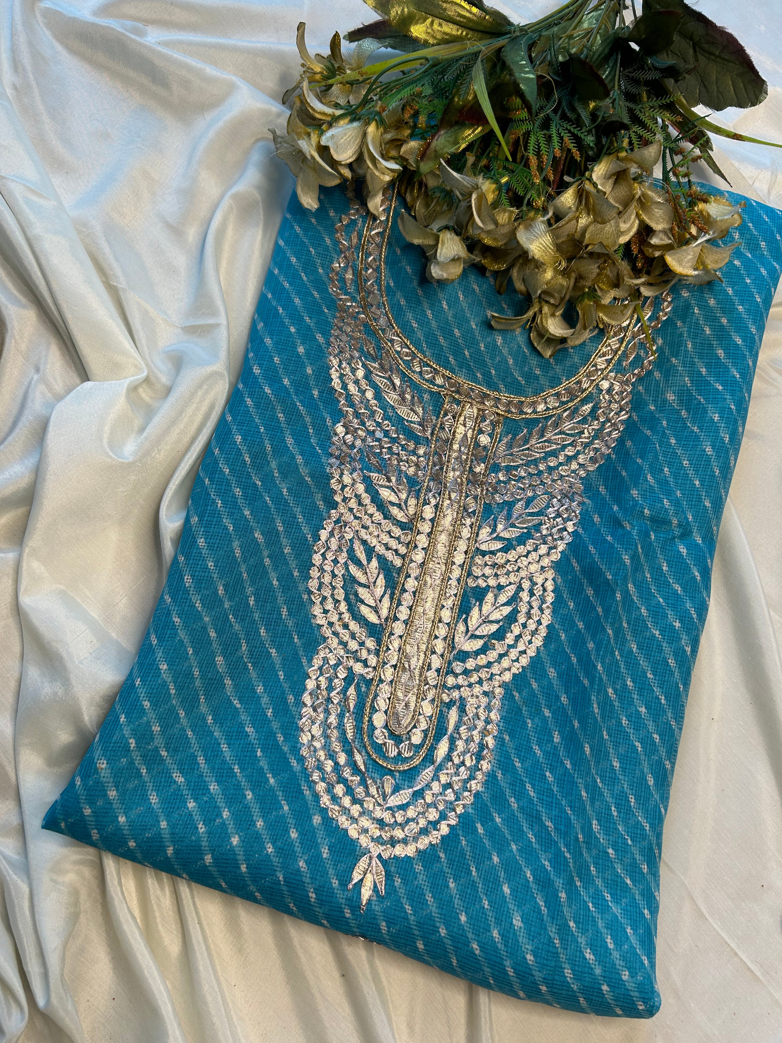 Light Blue Kota Doriya Leheriya Kurti