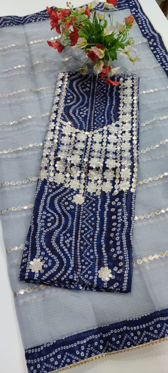 Blue Kota Doria Gota Embroidered Suit