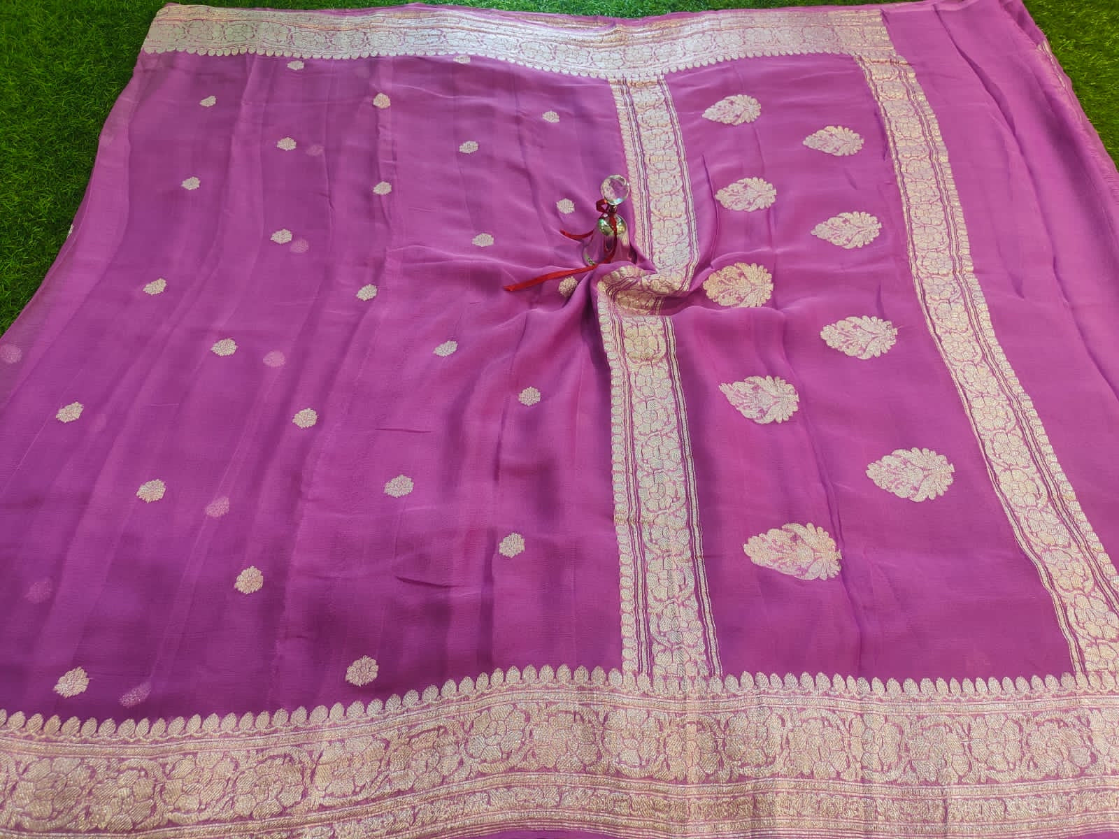 Light Pink Banarasi Khaddi Chiffon Buti Saree