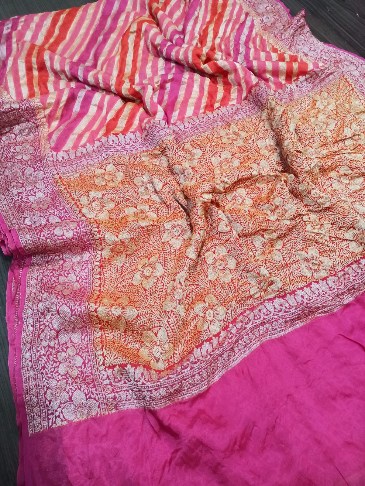 Red Pink Party Wear Banarasi Meenakari Saree