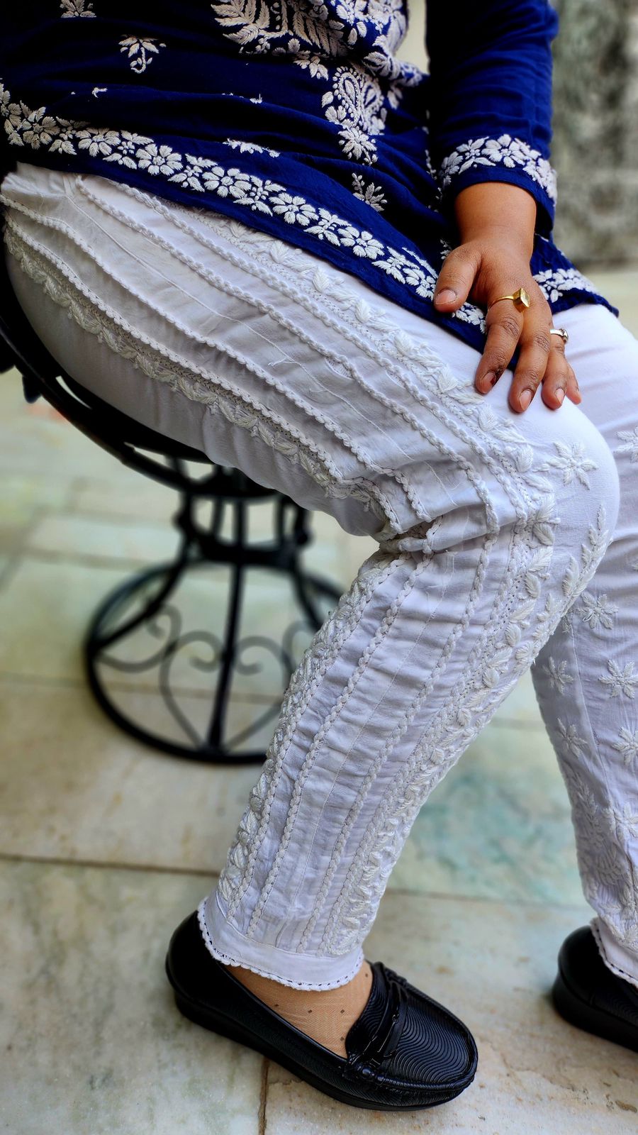 Premium Hand Chikankari Pant White Stretchable