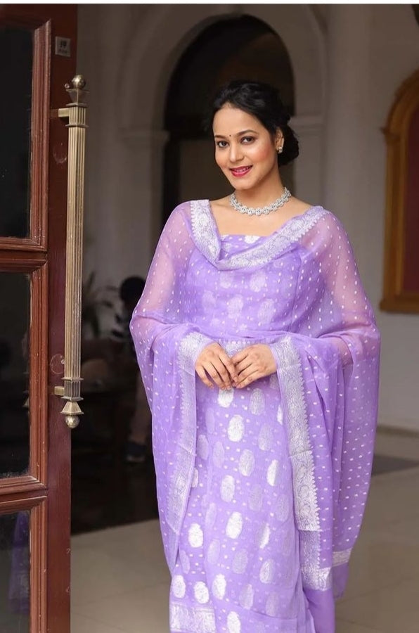 Purple Banarasi Georgette Salwar Suit