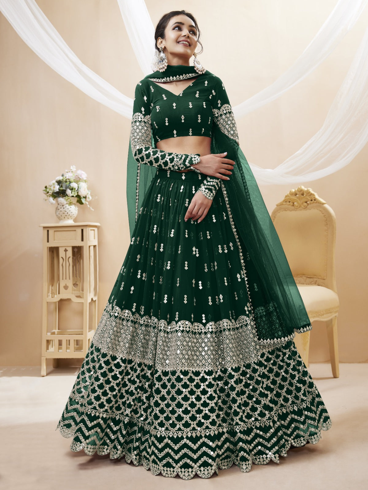 Bridesmaid Green Sequence Work Lehenga