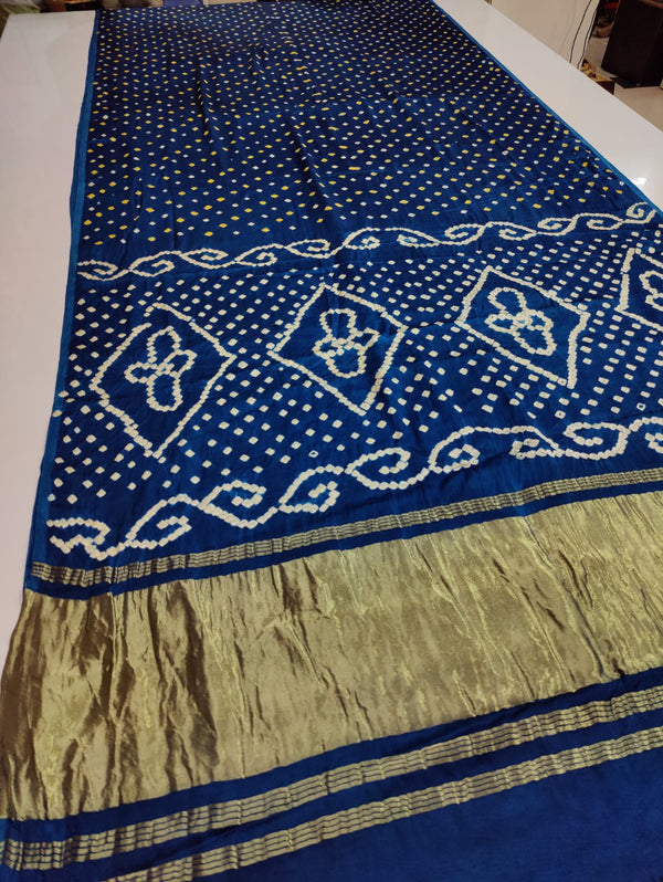 Gaji Silk Bandhej Saree in Dark Blue