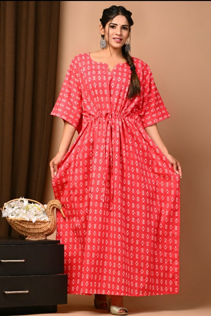 Dark Pink Color Cotton Kaftan