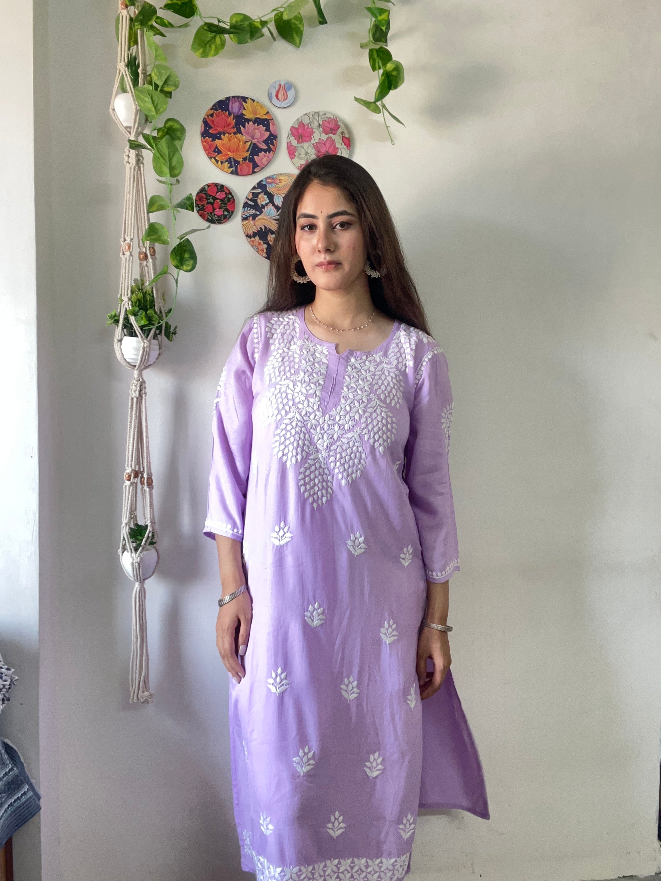 Trendy Lilac Chikankari Kurti Plazaao Set In Rayon