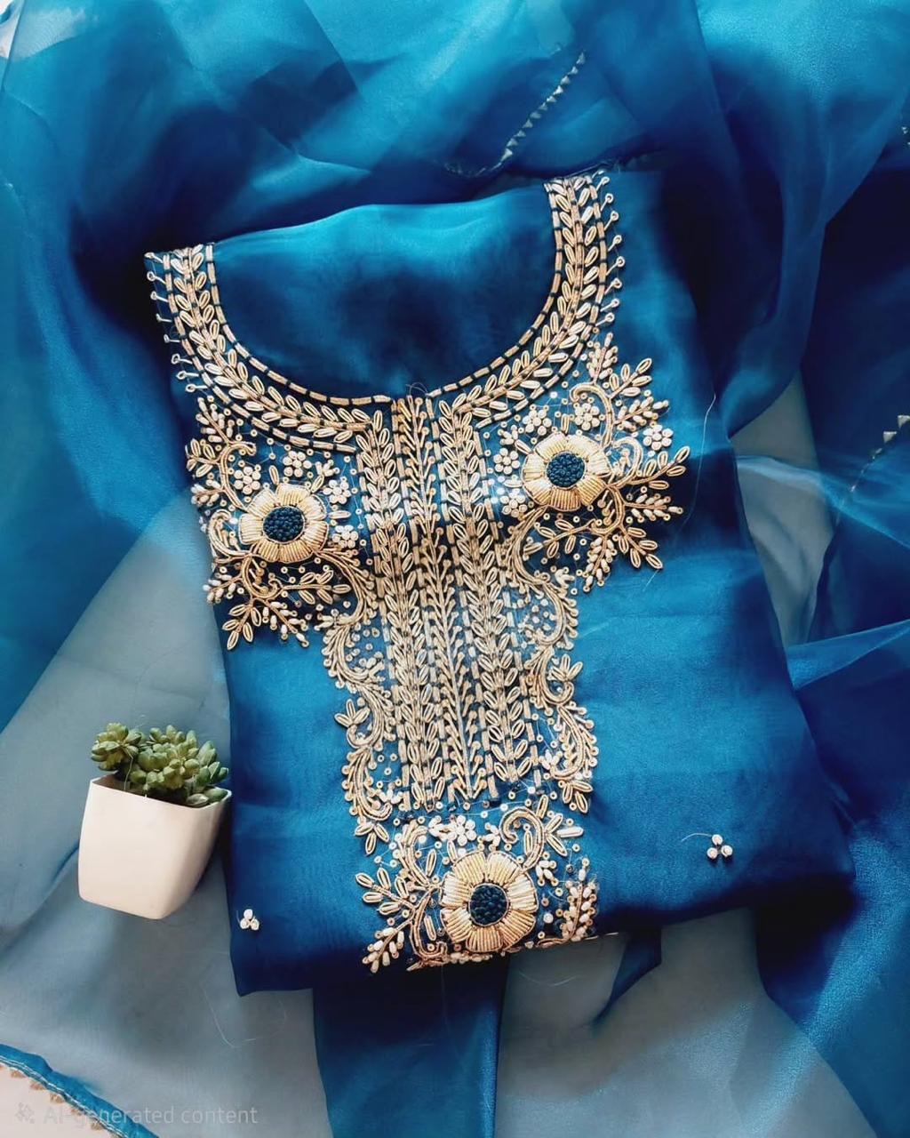 Blue Color Gota Patti Organza Suit