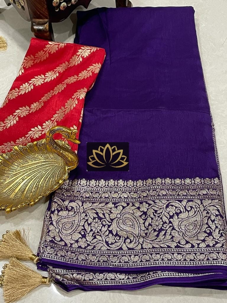 Violet Banarasi Soft SIlk Reception Saree with Zari