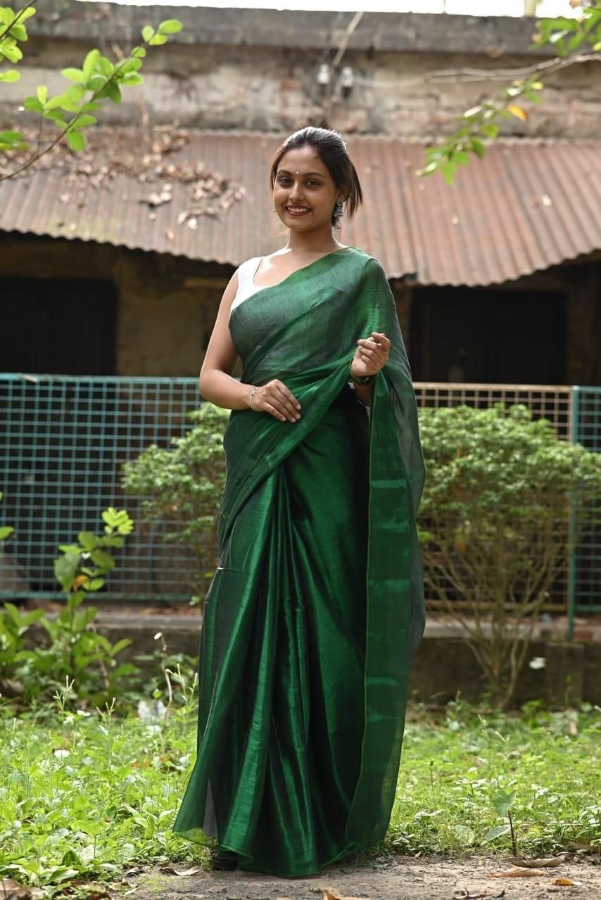 Green Tissue Silk Saree With Blouse