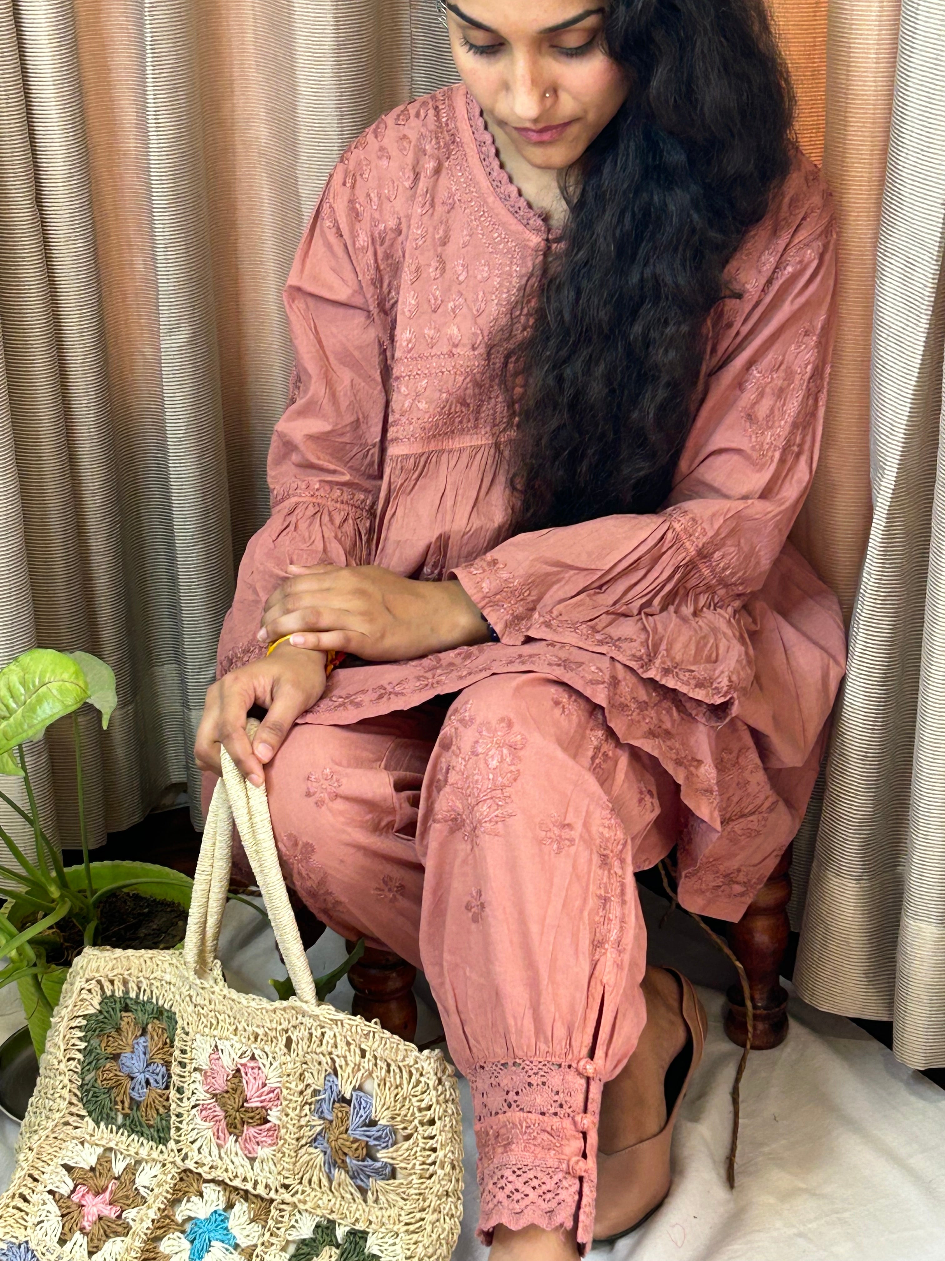 Brown  Chikankari Coord Set