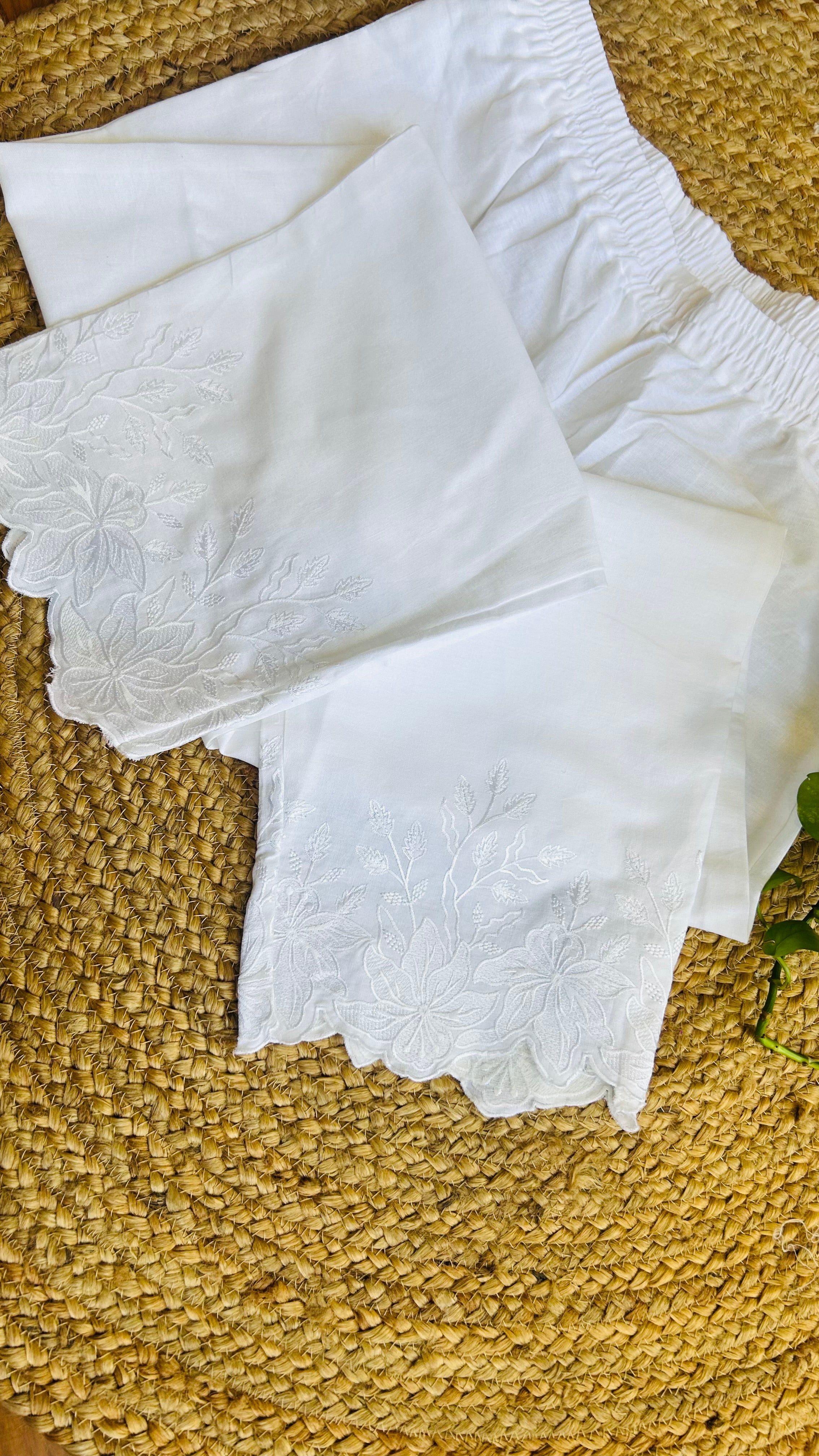 Aarika White Full Embroidery Straight Pant In Cotton For Women