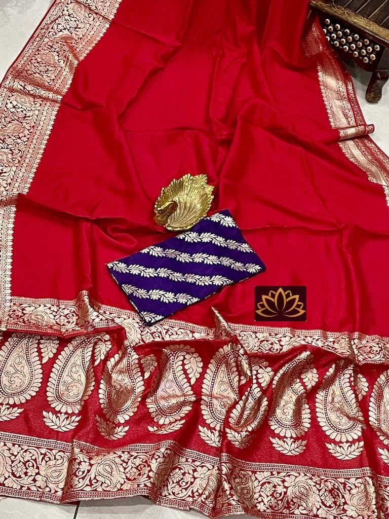 Gorgeous Red Banarasi Zari work Soft Silk Saree