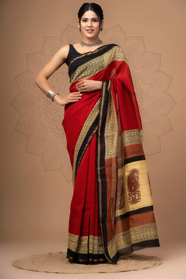 Red Chanderi Saree From Jaipur