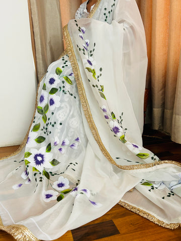 Wine Floral Organza Dupatta| Pure Fabric Dupatta| Shop Online At