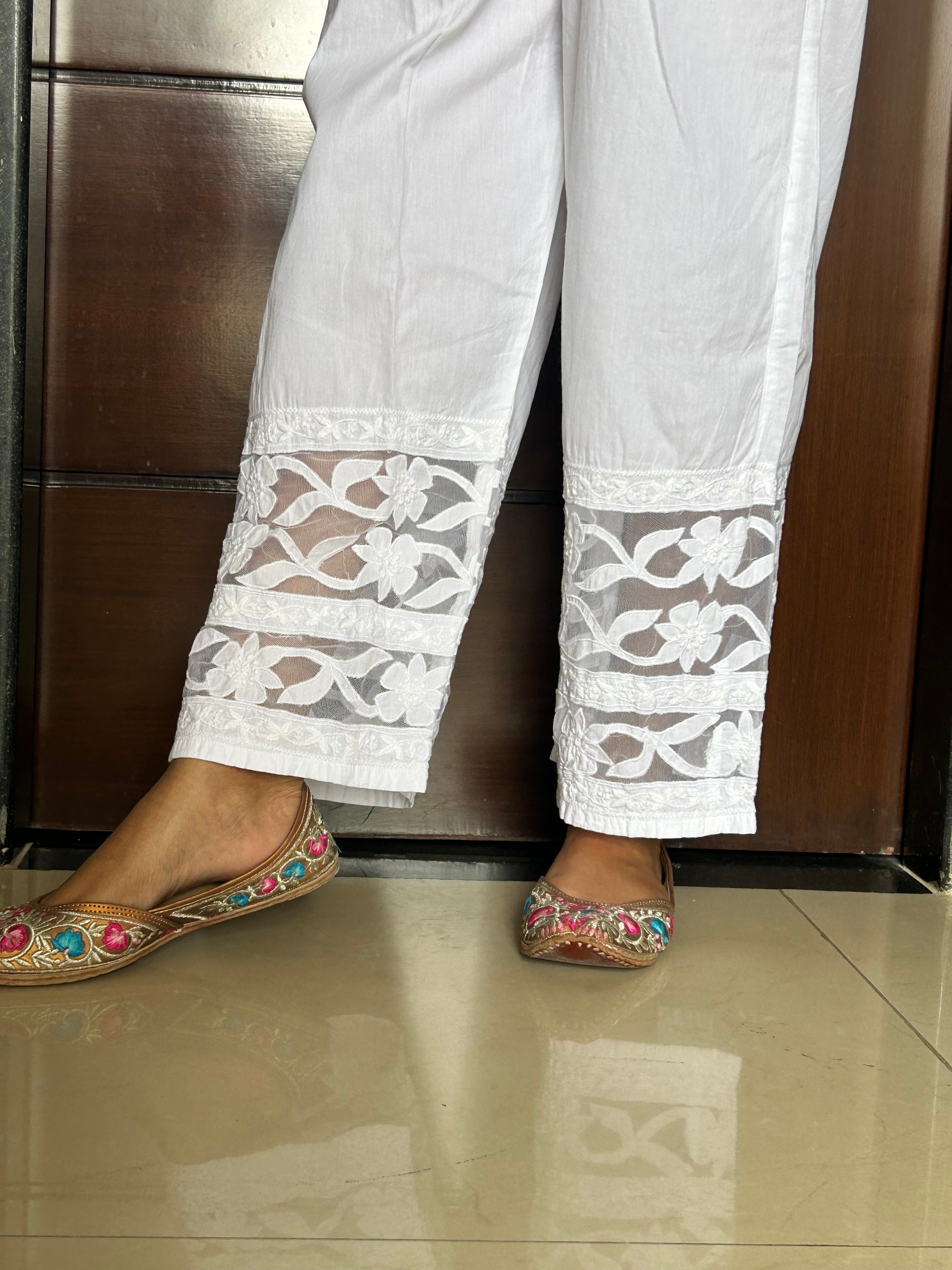 Pakistani style chikankari plazzo with applique work