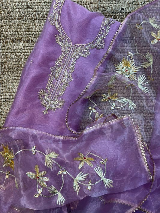 Light Purple  Hand Gota Patti Organza Suit