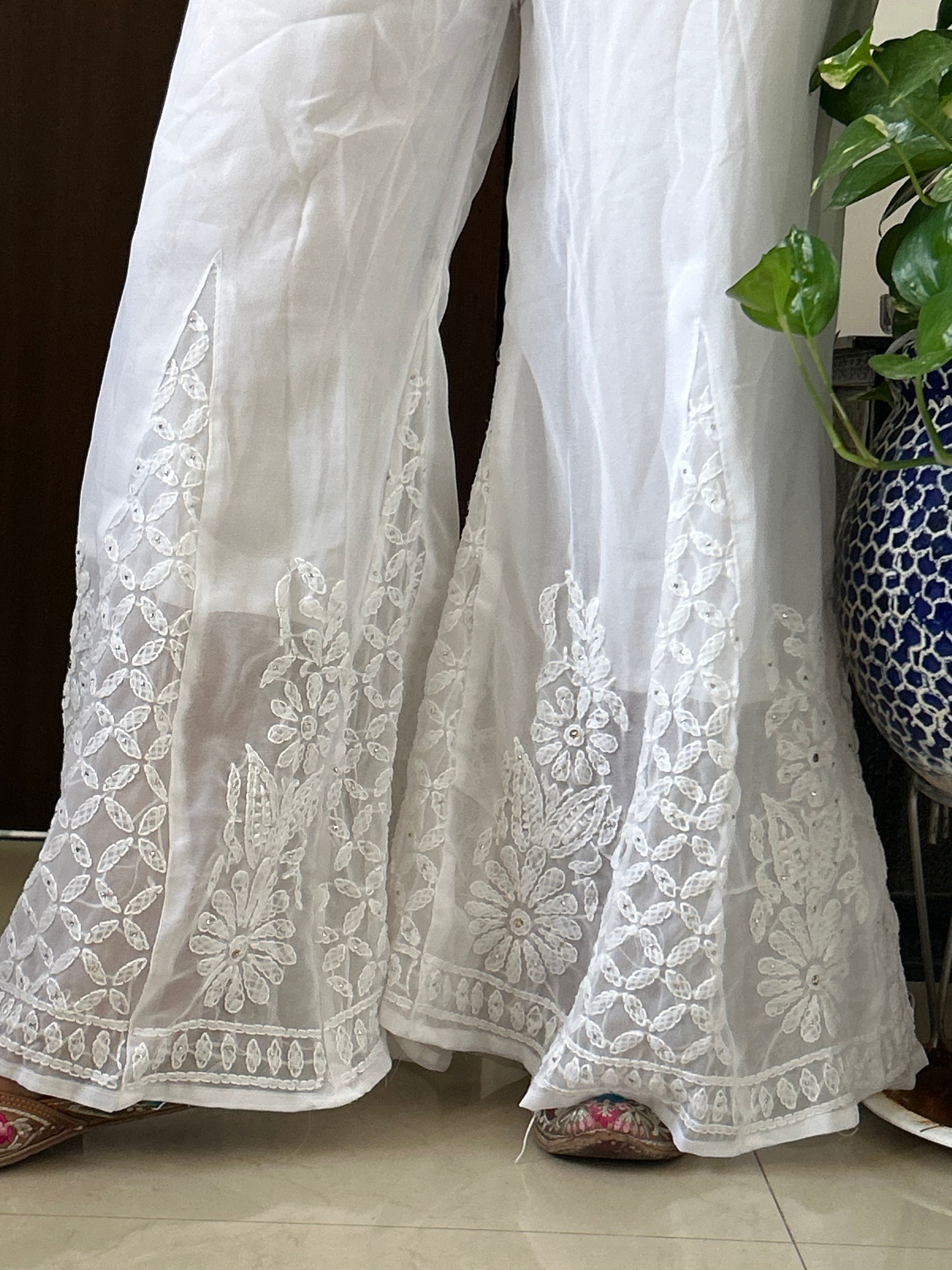 Sequence Work White Lucknowi Chikankari Sharara