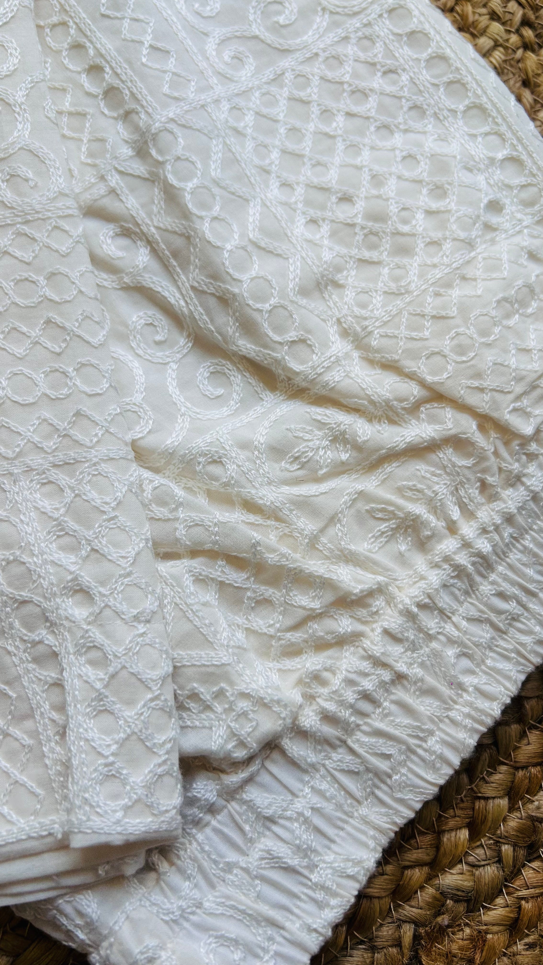 Aadhira Cream Full Embroidery Straight Pant In Cotton For Women