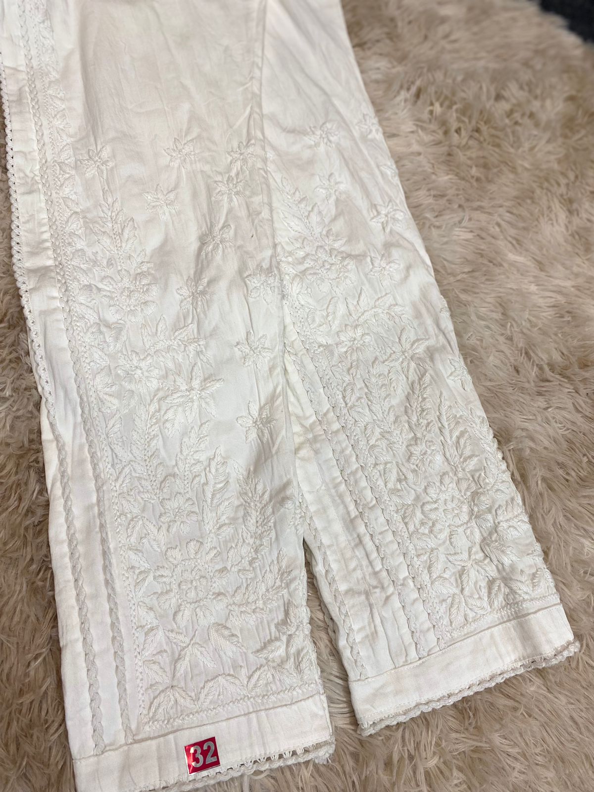 Premium Hand Chikankari Pant White Stretchable