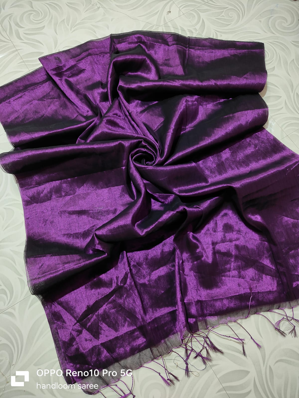 Dark Purple Tissue Silk Saree With Blouse