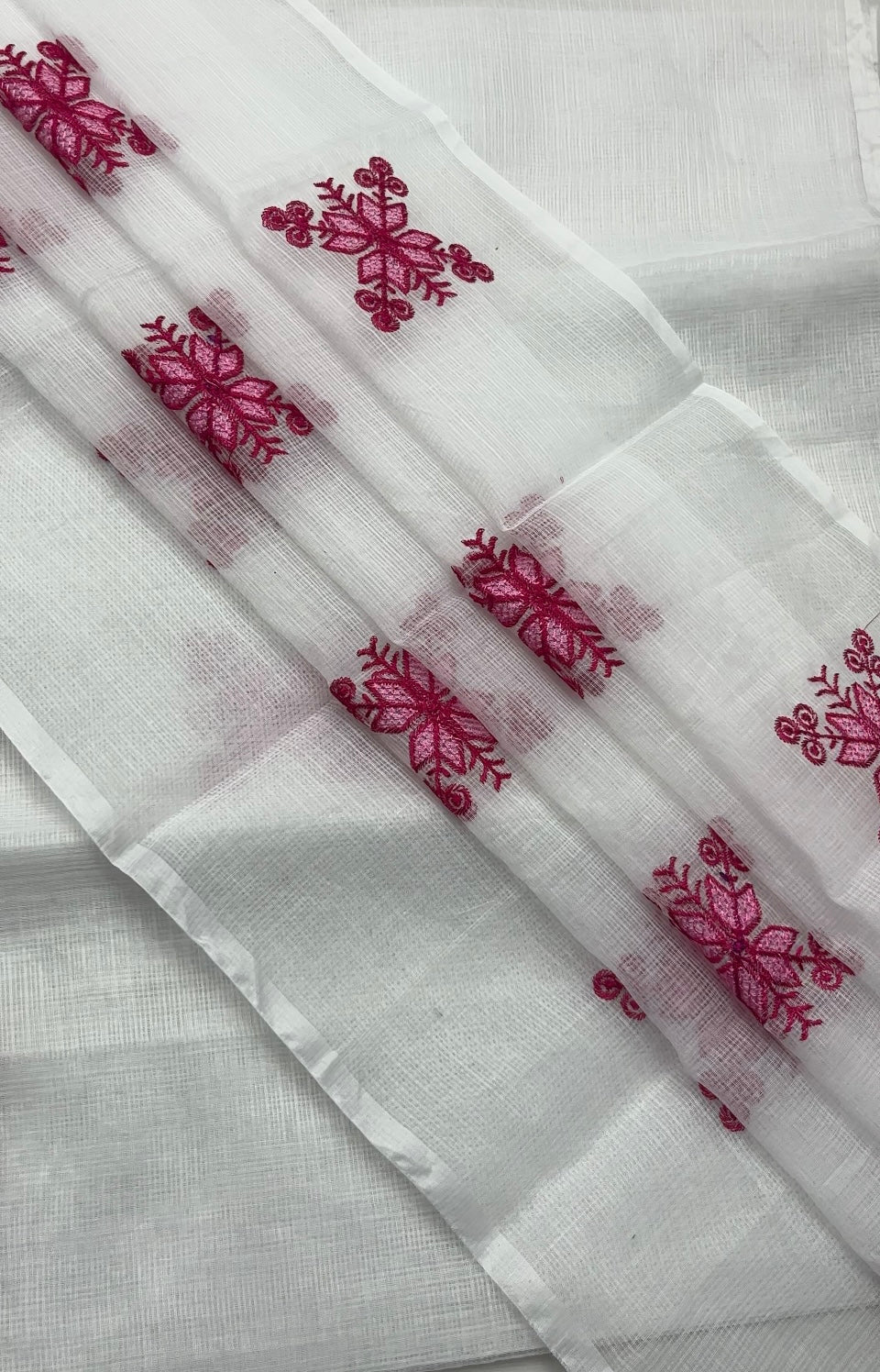 Beautiful Kota Doria Suit In white Colour With pink Embroidery Work