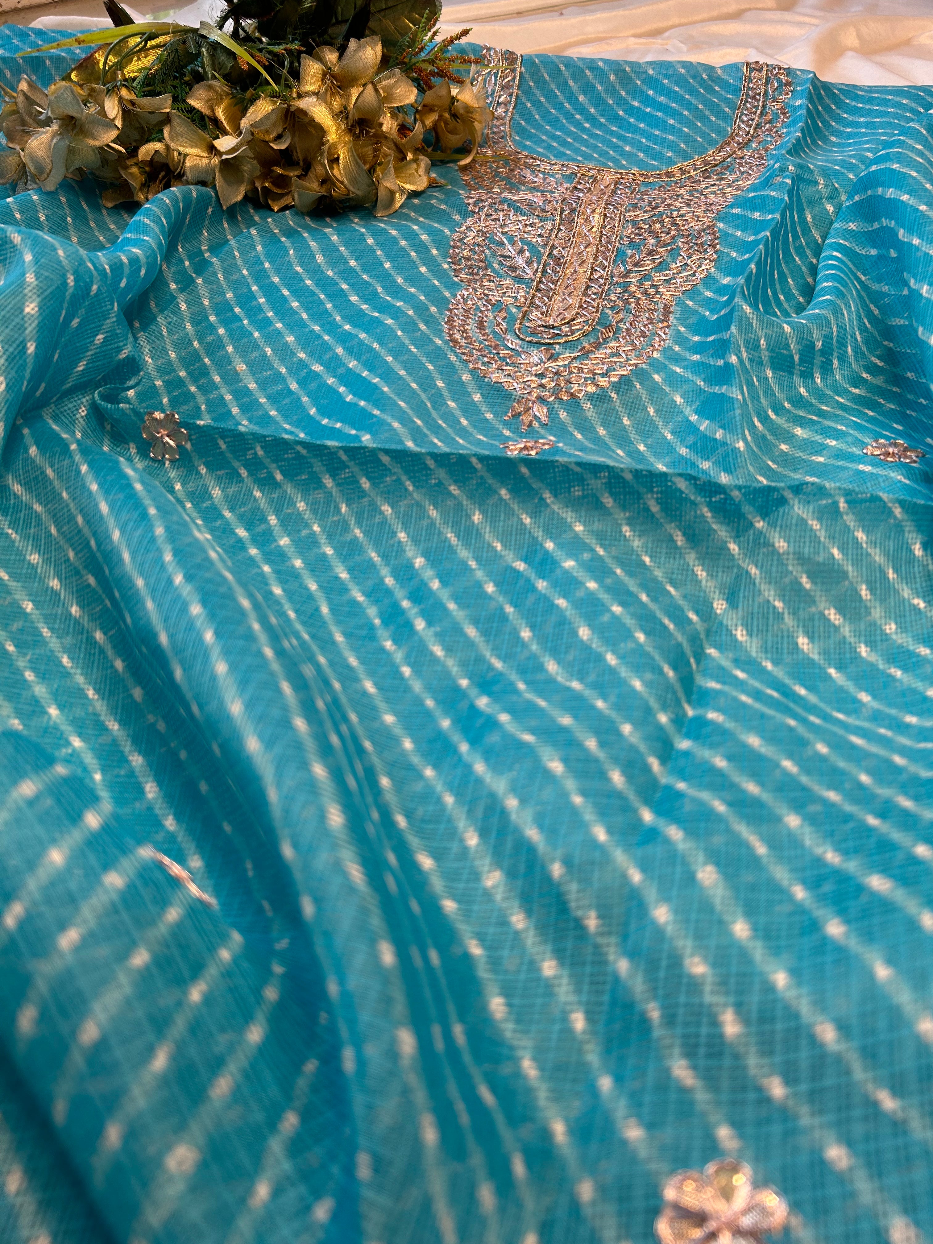 Light Blue Kota Doriya Leheriya Kurti