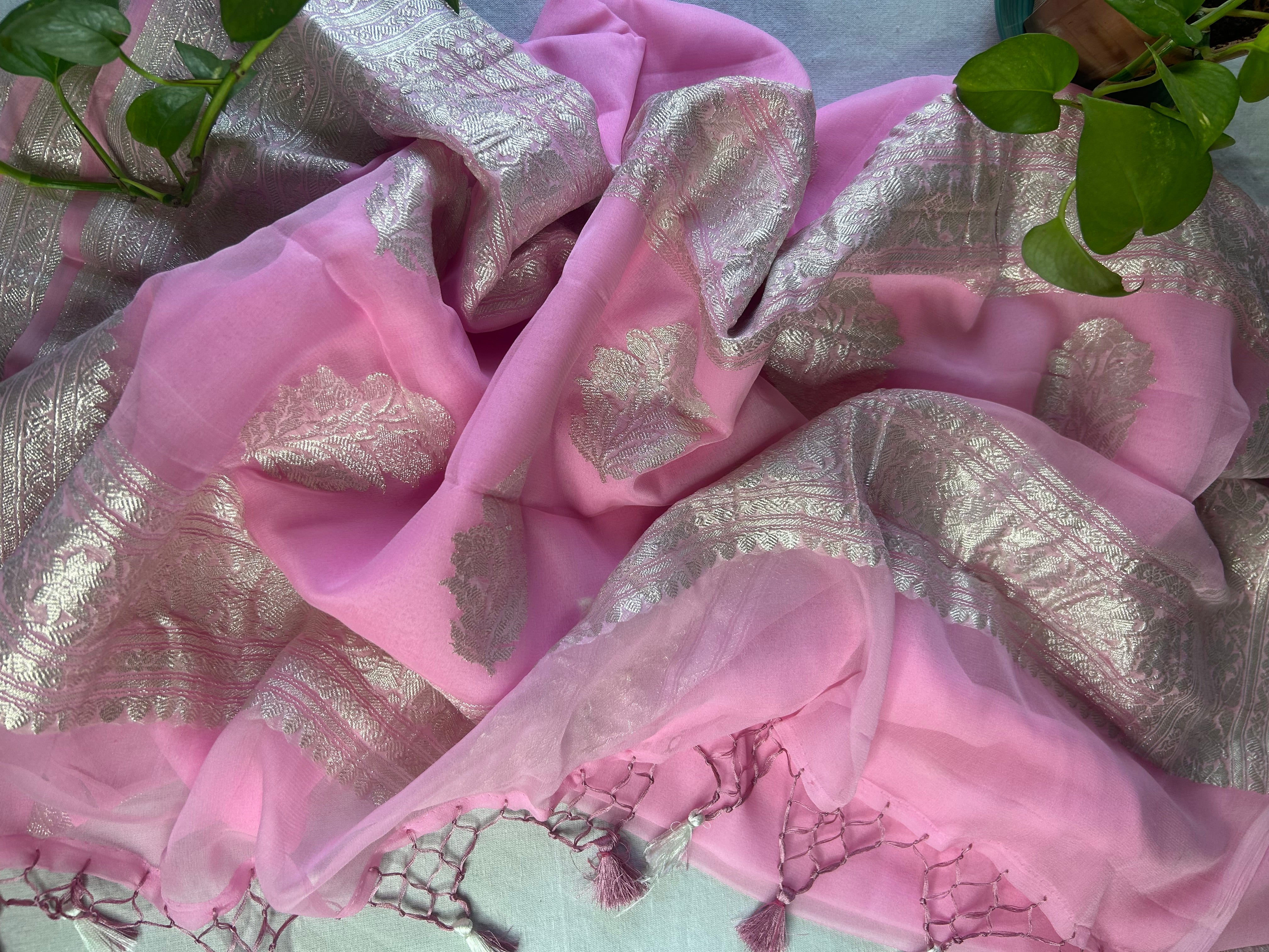 Soft Baby Pink Banarasi Khaddi Georgette Saree