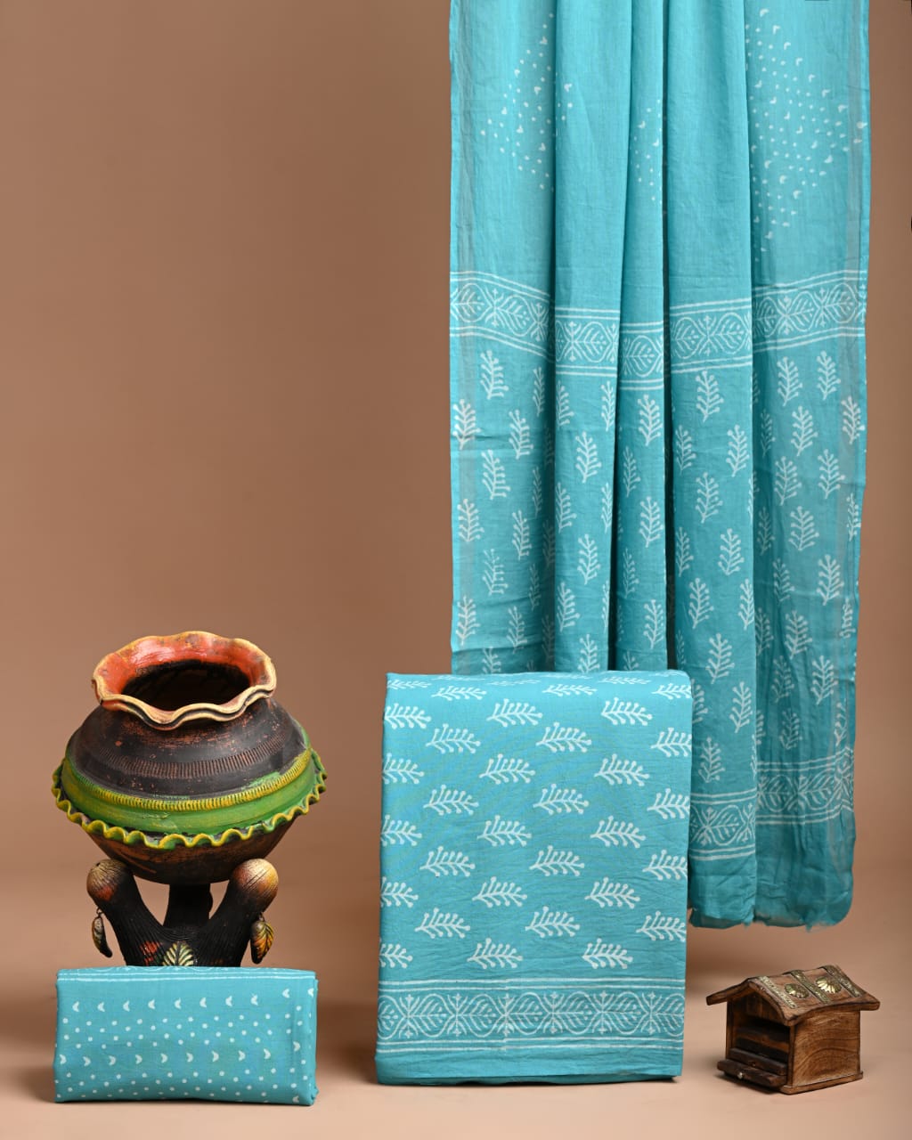 Sea Green Cotton Handblock Print suit