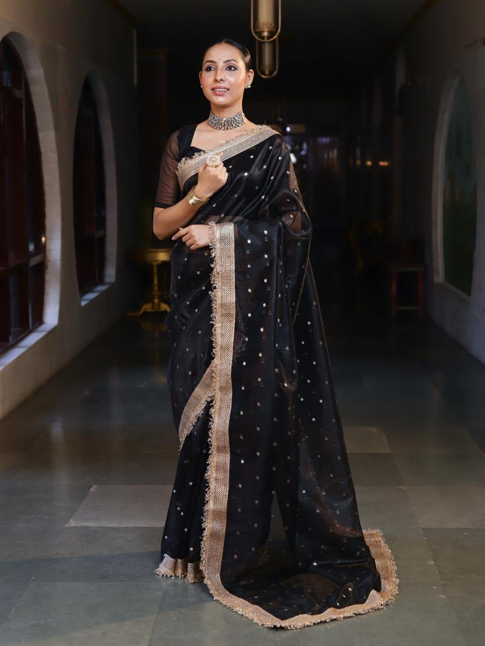 Black Banarasi Tissue Saree