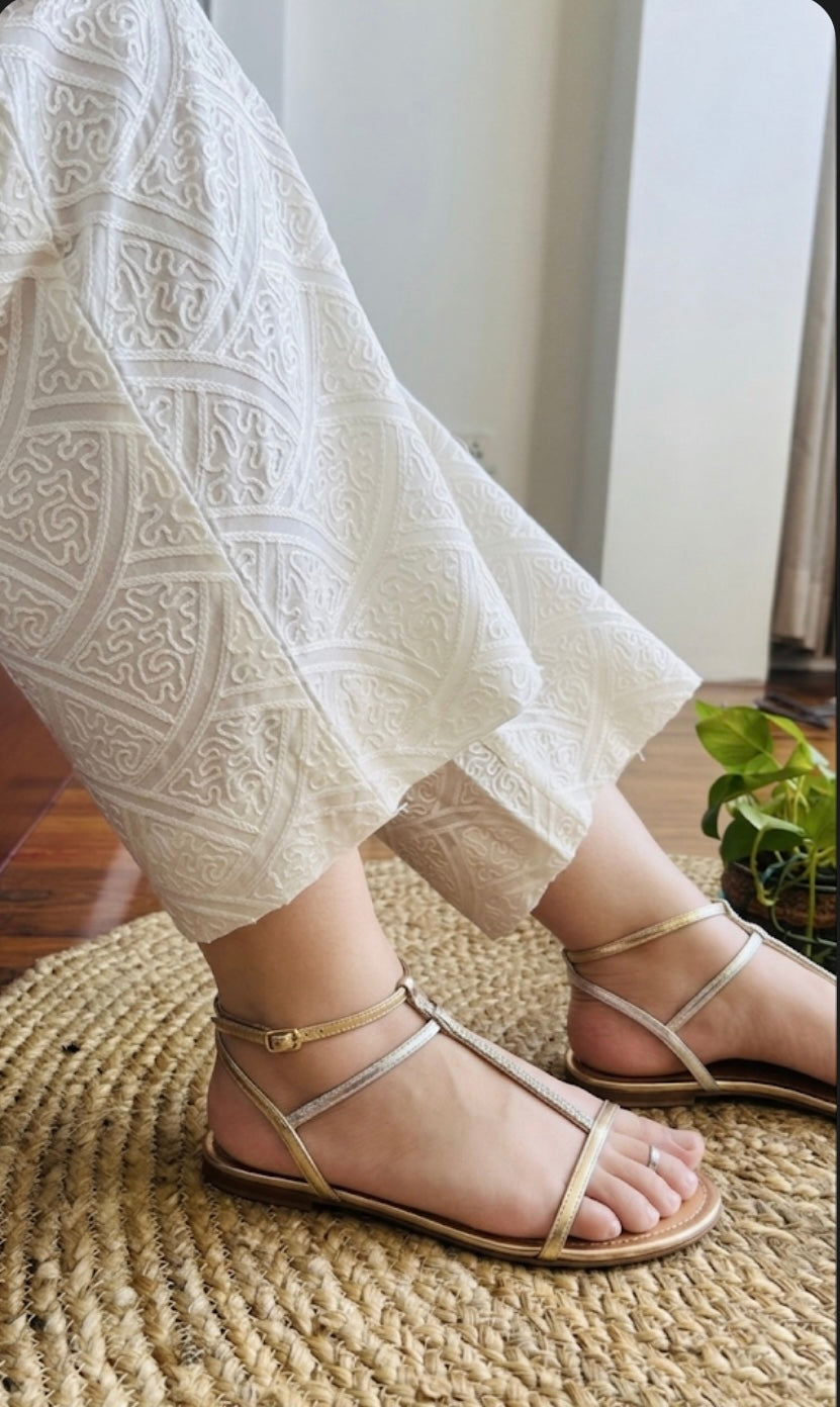 Nayab Cream Full Embroidery Straight Pant In Cotton For Women
