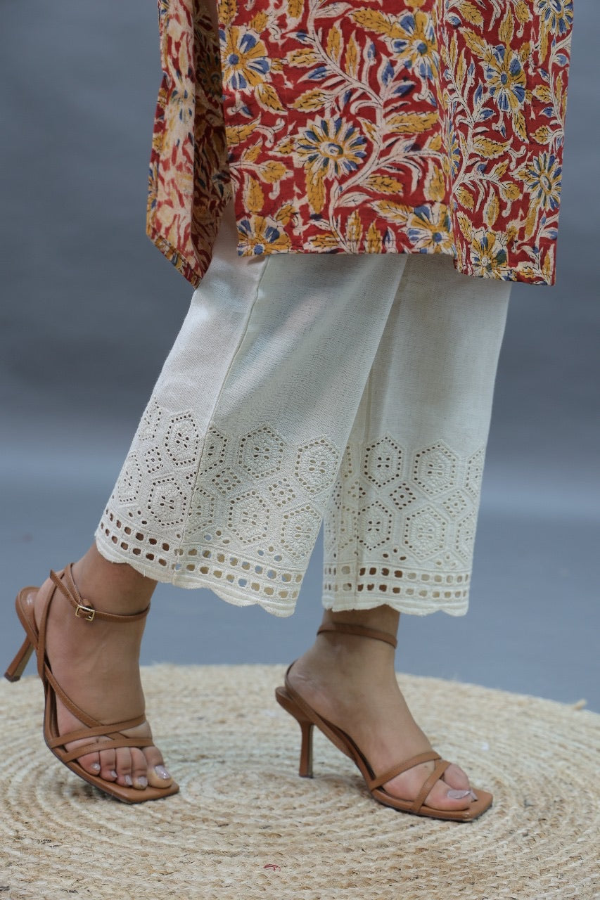 Cream Straight Pant In Khadi Cotton