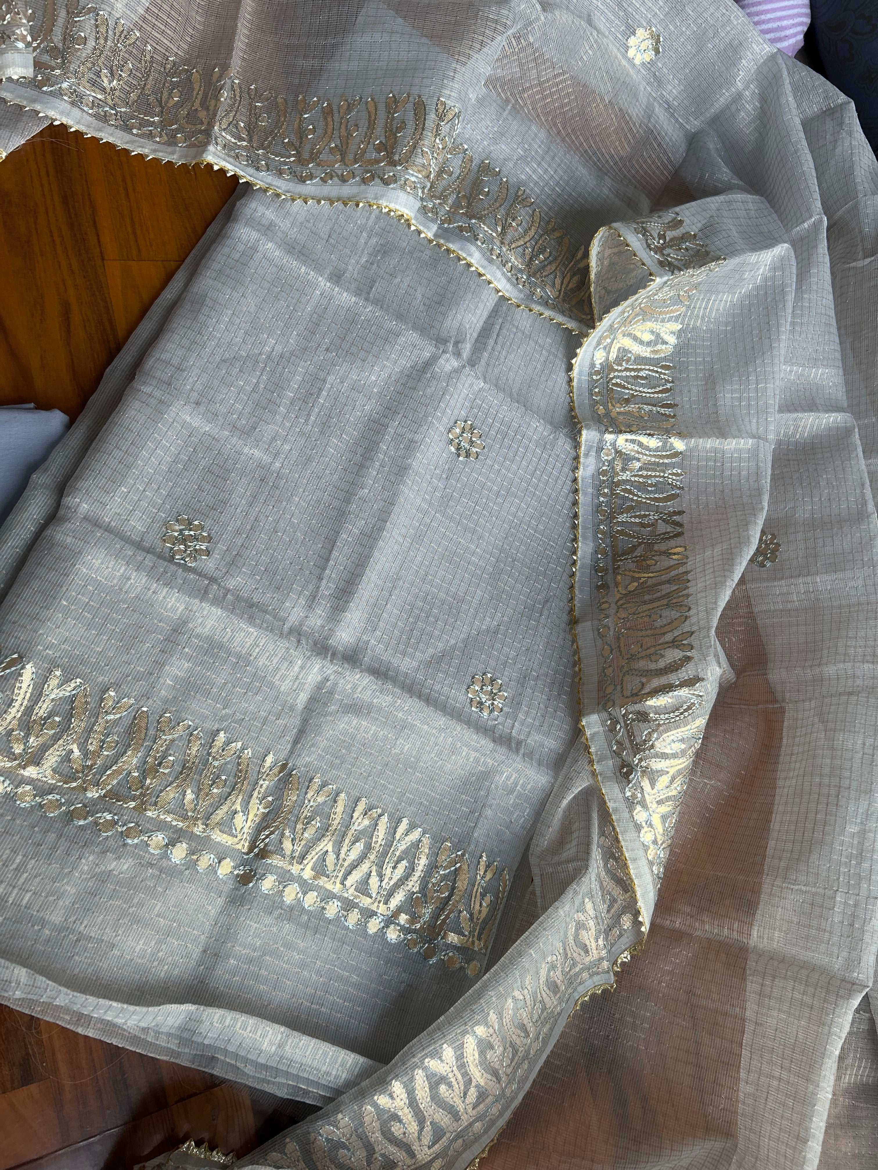 Wedding Look Kota Salwar Suit In Gota Work In Grey