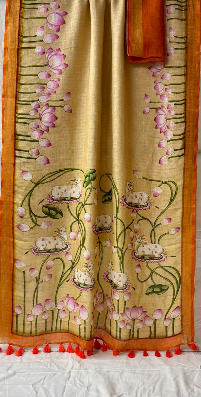 Floral Pure Linen Saree